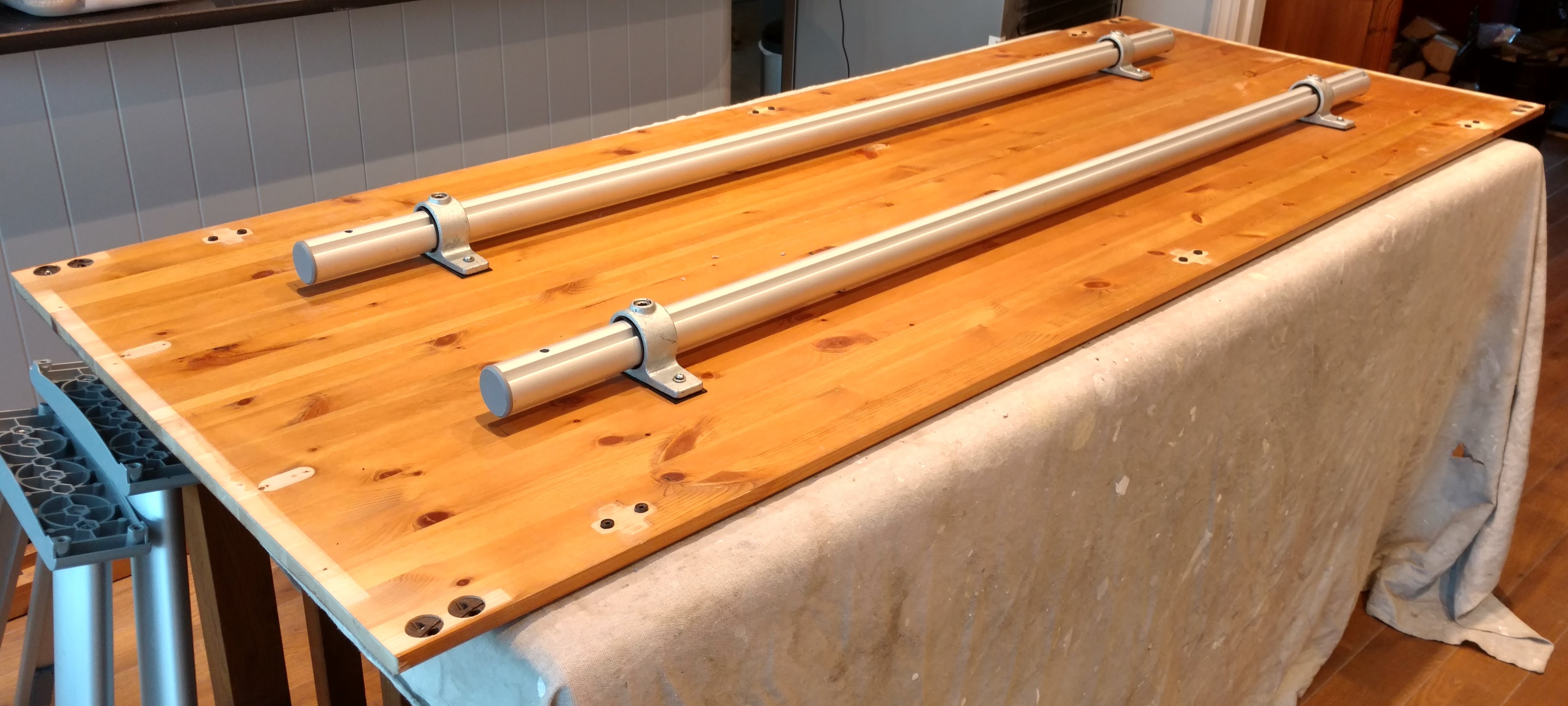 The rails for the legs were attached